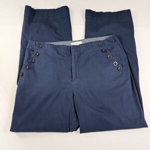 Sundance Pants Womens 12 Navy Blue Wide Leg High Rise Button Detail Boho